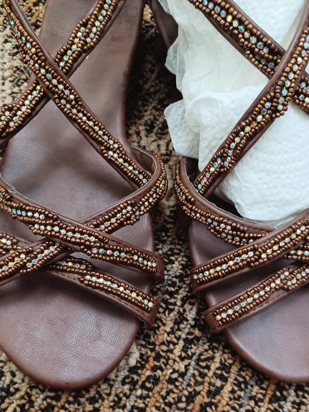 Maurices Brown Beaded Cross-Strap Sandals